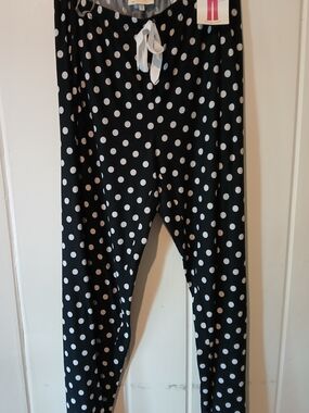Black Polka Dot Lounge Pants with White Drawstring